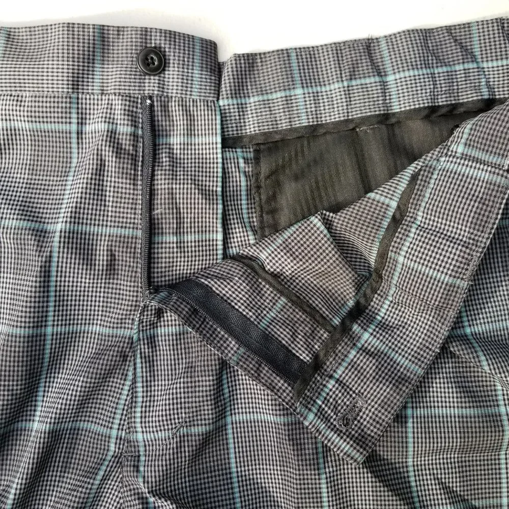 PGA Tour Golf Shorts Mens Grey Blue Windowpane Check Flat Front 9